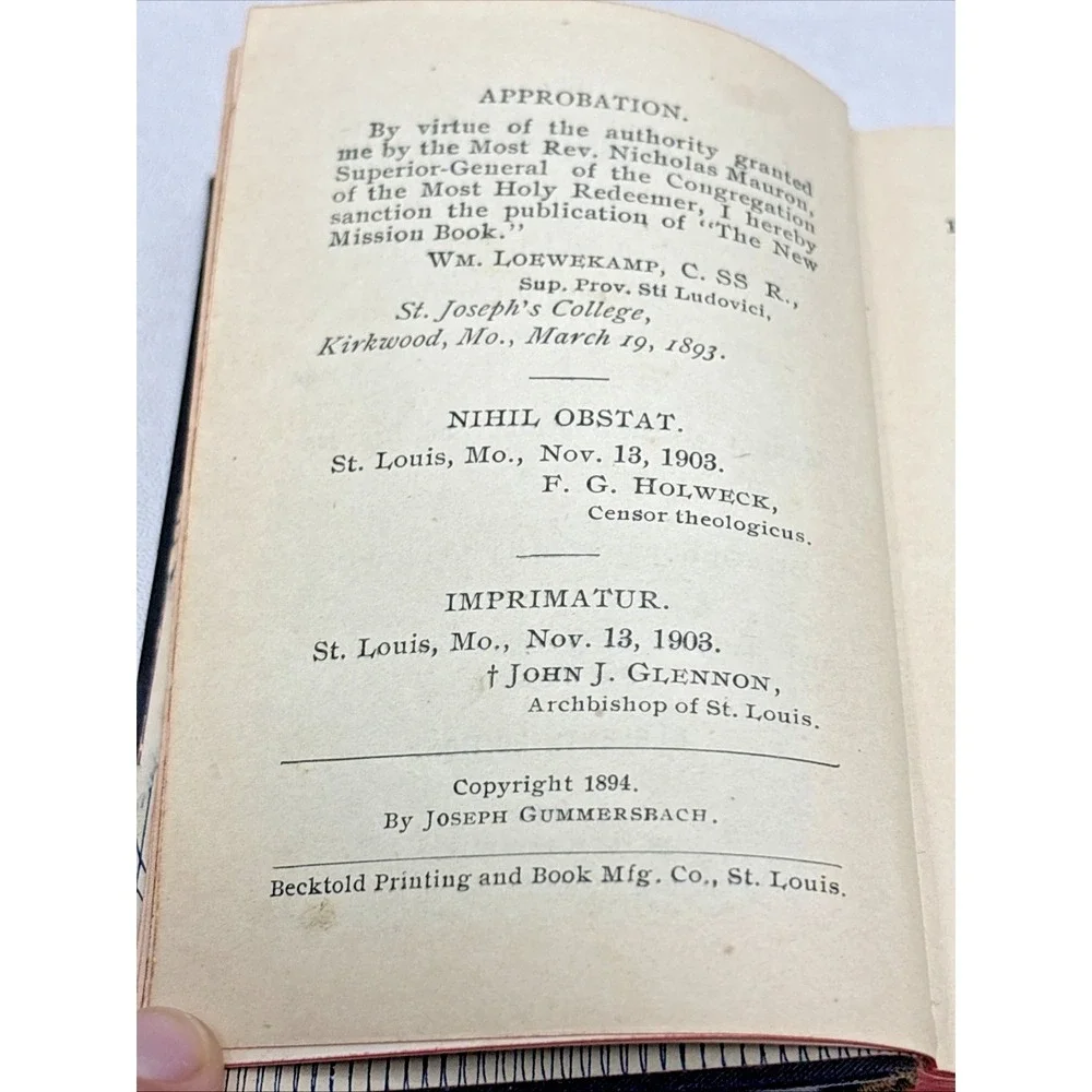 New Mission Book 1903 Congregation of the Most Holy Eleventh Edition Vintage